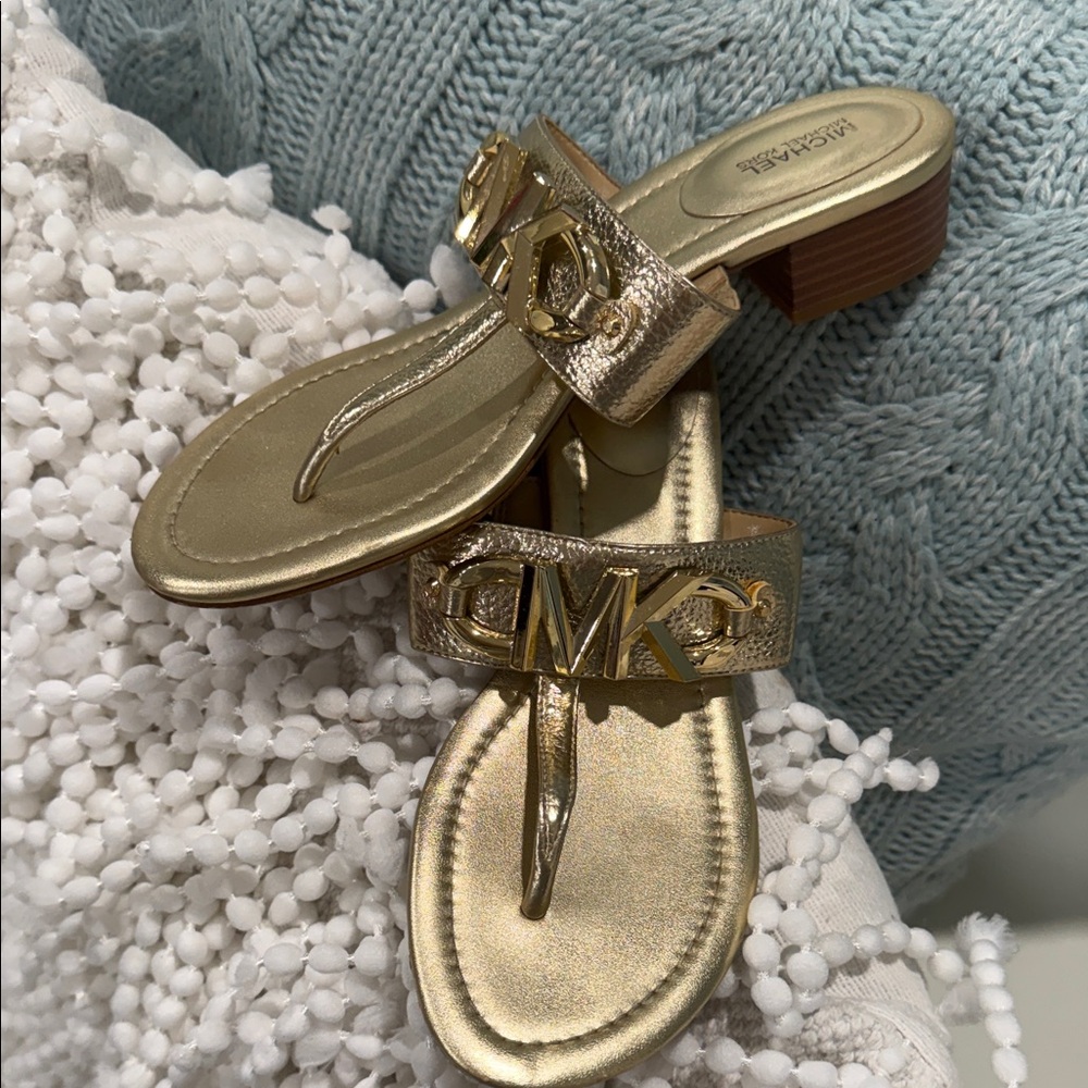 Michael Kors Metallic Gold Logo Thong Mules